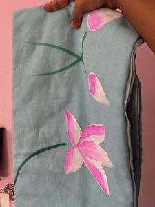 Handprinted blue saree