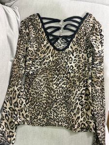 Leopard Print Top with Studded Anchor