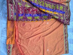 Embellished Orange Silk Saree