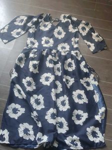 Navy Floral Print Midi Dress