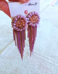Bohemian Chandelier Earrings(Lavender Pink Colour)