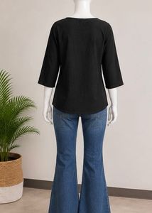 Black Embroidered Button-Up kurti Top