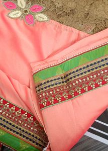 Embroidered Saree With Lace Border