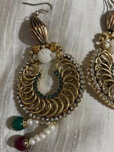 Chand Bali Earrings With Pearl Latkan Hook loops