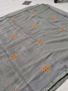Grey Embroidered Saree