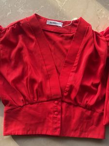 Chic Red Balloon Sleeve Top