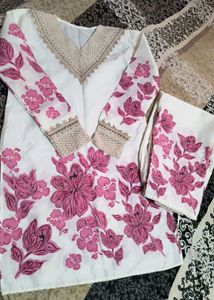 Charming Pink Floral Cotton Tunic/Kurta Set