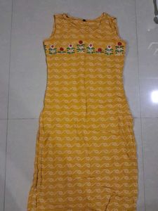 Yellow Kurta with Floral Embroidery