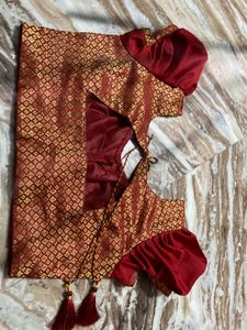 Elegant Red &amp; Gold Brocade Blouse