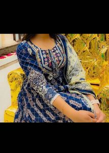 Elegant Blue Printed Kurta Set with Dupatta