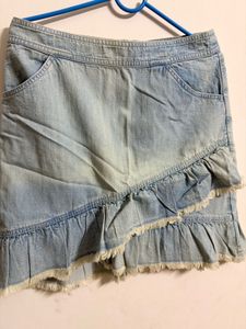 Ruffled Denim Mini Skirt