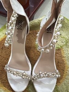 White Pearl Embellished Heels