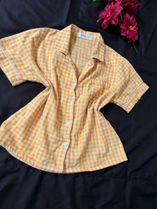 Cute Yellow Gingham Button-Up Shirt