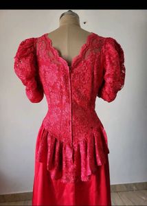Elegant Red Lace Evening Gown