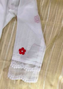 White Kurta /kurti / anarkali with Red Floral Embr