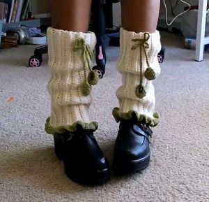 Cherry Knitted Leg Warmers