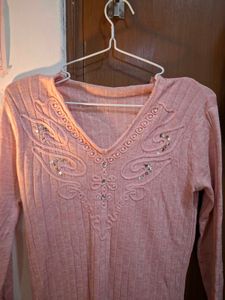 Pink Embellished V-Neck sweater