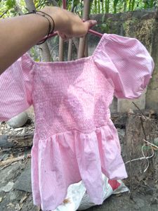 Pink Striped Puff Sleeve Top
