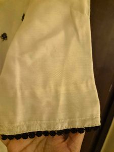 Elegant Cream Kurta Set with Black Embroidery XL