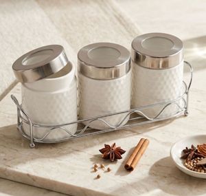 Ceramic & Metal Spice Jars - Set of 3