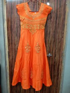 Stunning Orange Embroidered Anarkali Gown