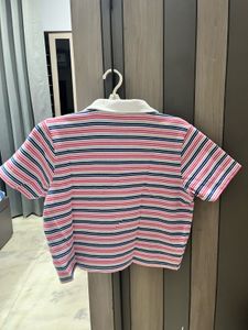 Striped Crop Top with Collar