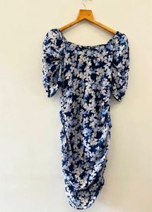 Floral Print Puff Sleeve Ruched Dress