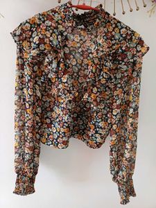 Zara Floral Ruffle Blouse