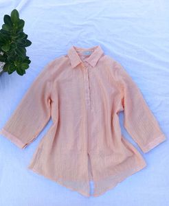 Peach Textured Button-Up Top