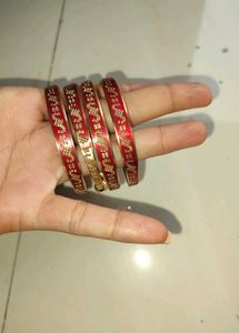 Red & Gold Elephant Bangle Set
