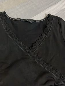 Chic Black Lace Trimmed V-Neck Top