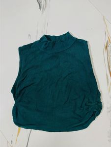 Teal Ribbed Mock Neck Top