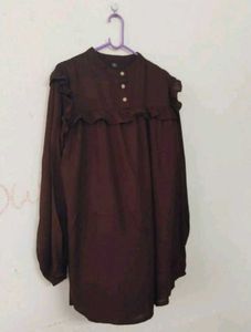 Chic Ruffled Dark Brown Top