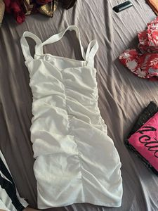 Ruched White Mini Dress