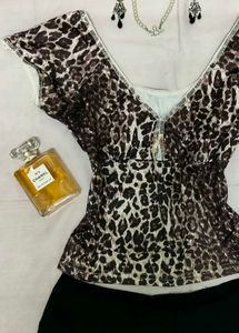 Y2K coded animal print top