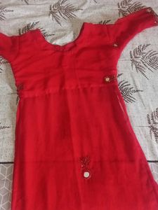 Red Ethnic Dress with Mirror Work