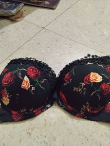 Floral Print Bra with Lace Trim