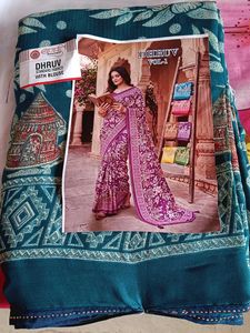 Elegant Teal &amp; Purple Printed Saree with Blouse