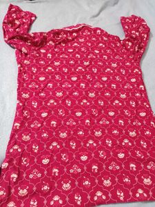 Vibrant Pink Floral Print short Kurti