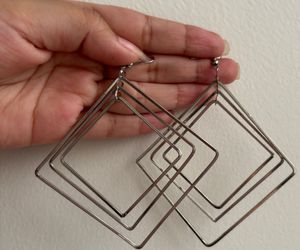 Silver Geometric Square Dangle Earrings