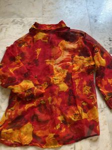 Vibrant  Red Stylish Chiffon Top For Ladies