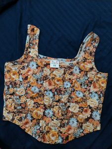 Women's Floral Print Crop Top, Square Neck