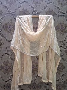 Elegant Cream Sequined Dupatta of 1