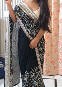 Elegant Black Embroidered Saree