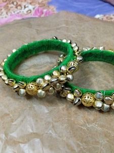 Green Bangles with Golden ghunghroo