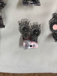 Oxidized Silver Jhumka Earrings Set of 3