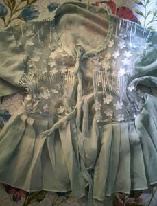 y2k Embroidered tie up front blouse