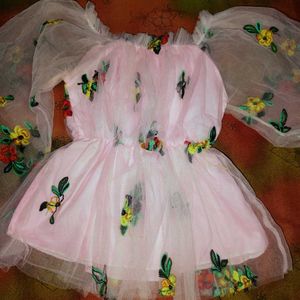 Embroidered Pink Tulle Gown