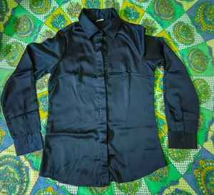 Elegant Navy Satin Shirt