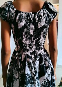 Black &amp; White Floral Smocked Dress